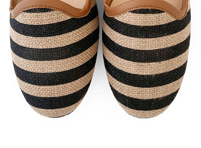 Black striped jute loafers