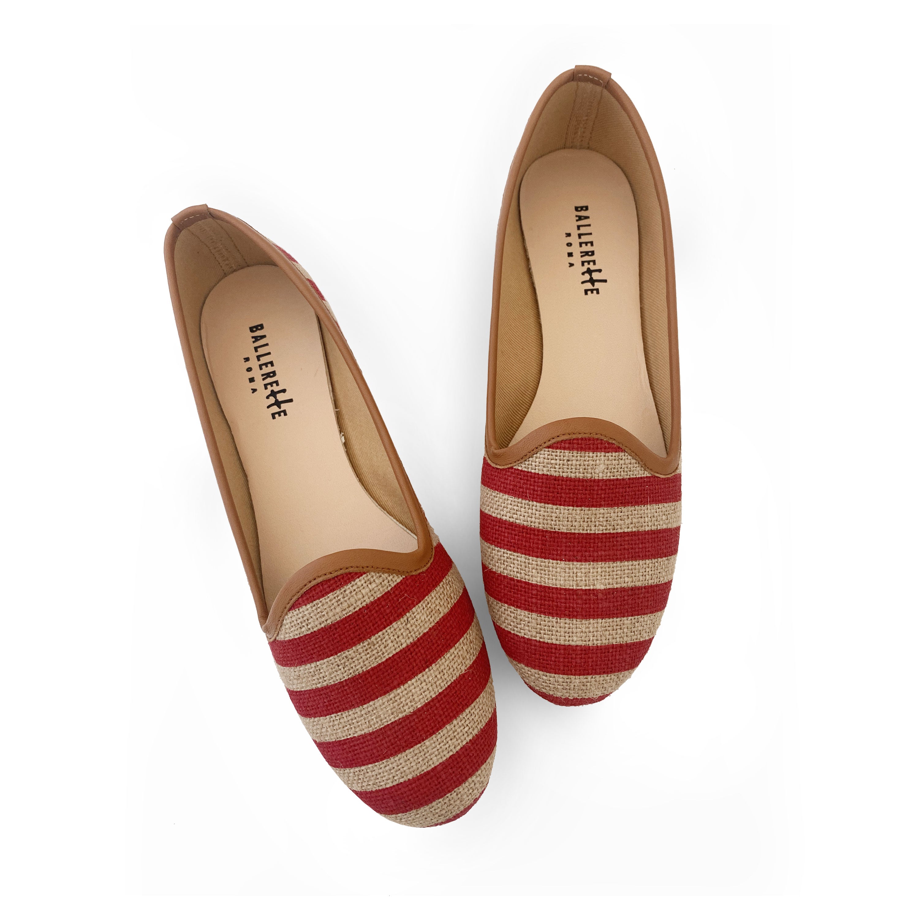 Red striped jute loafers