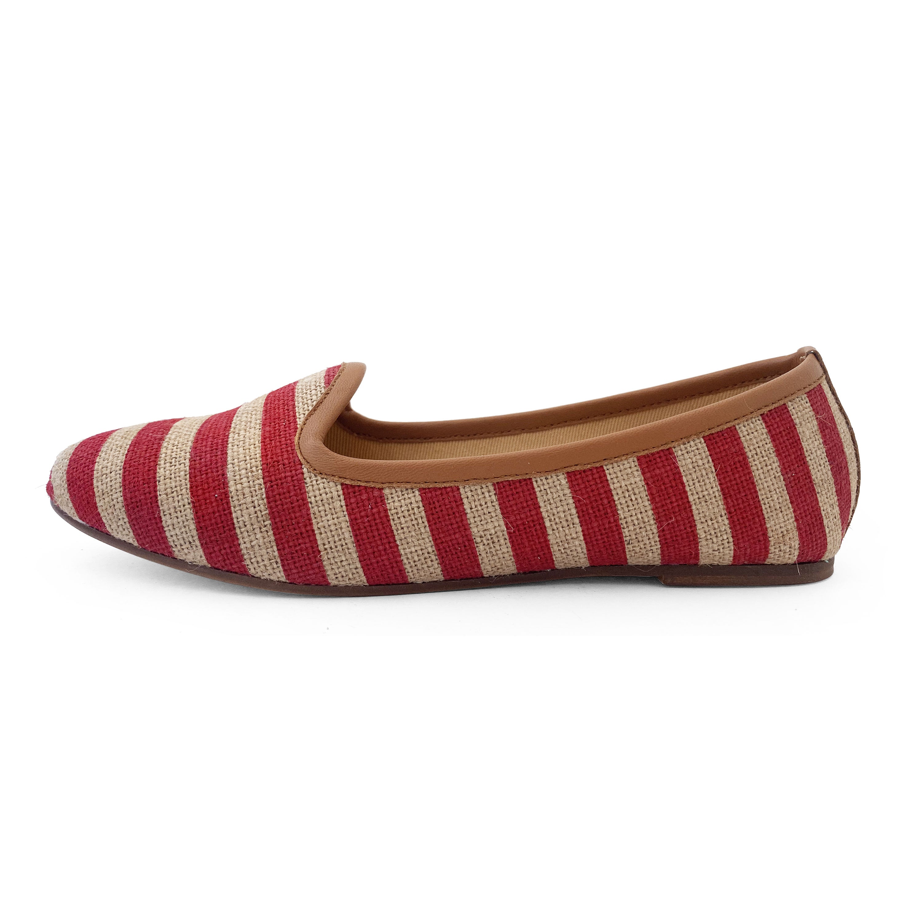 Red striped jute loafers