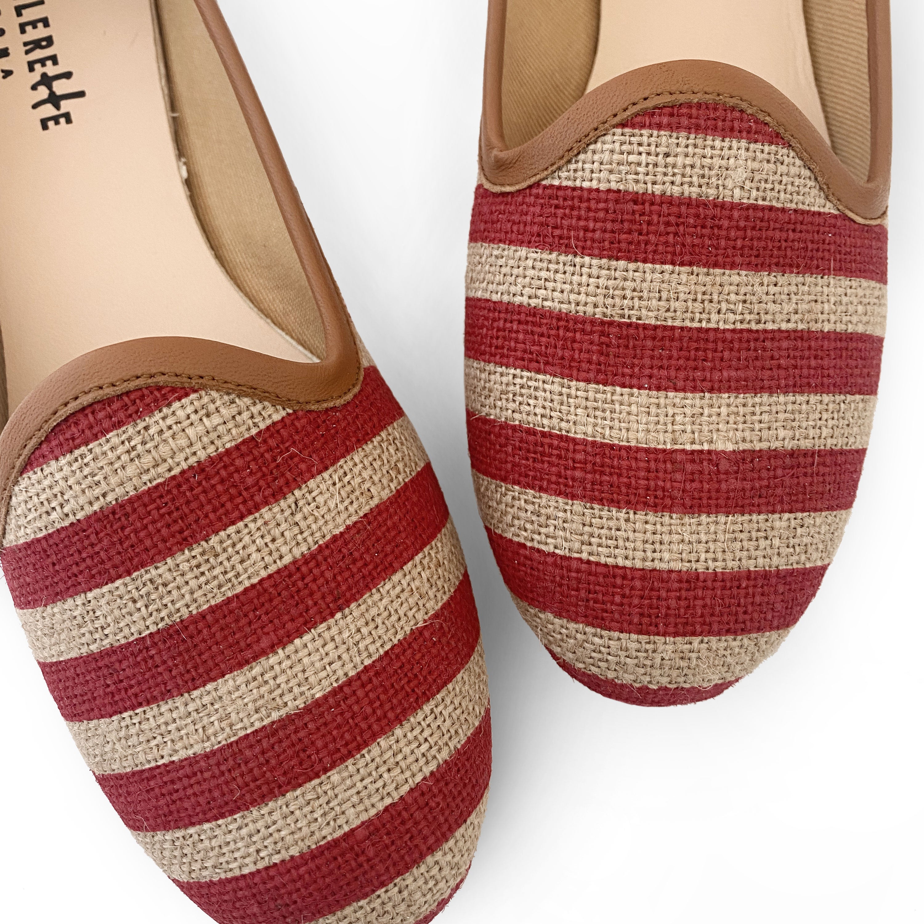 Red striped jute loafers