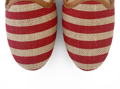 Red striped jute loafers