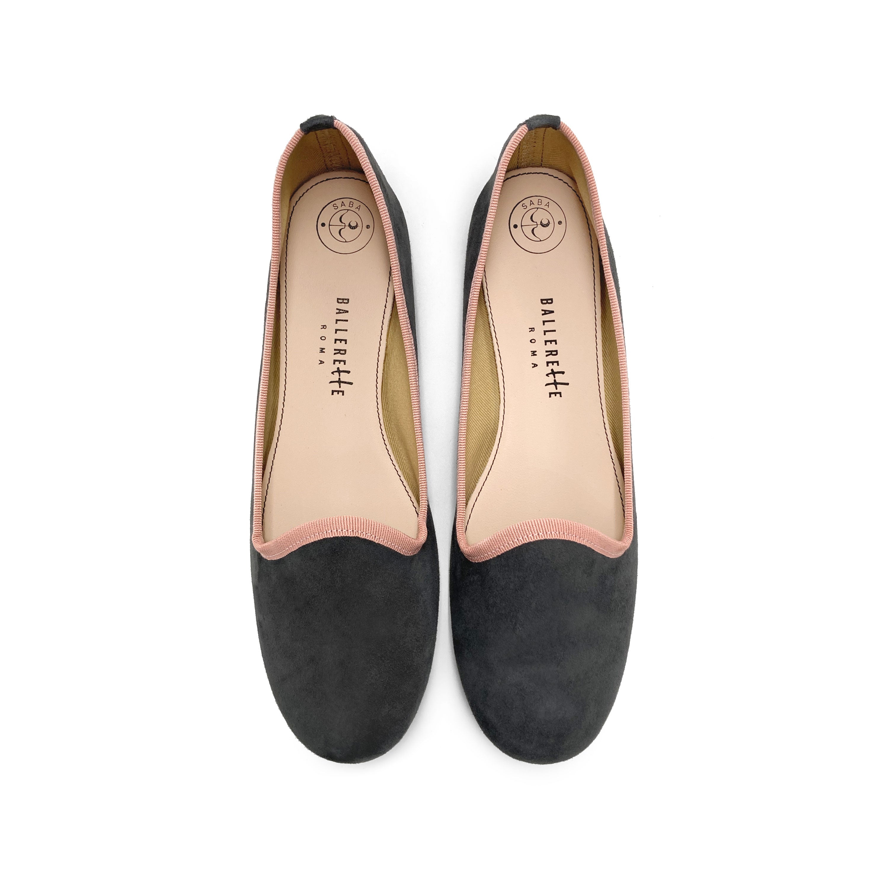 Women’s loafers in smoky gray suede with pink details