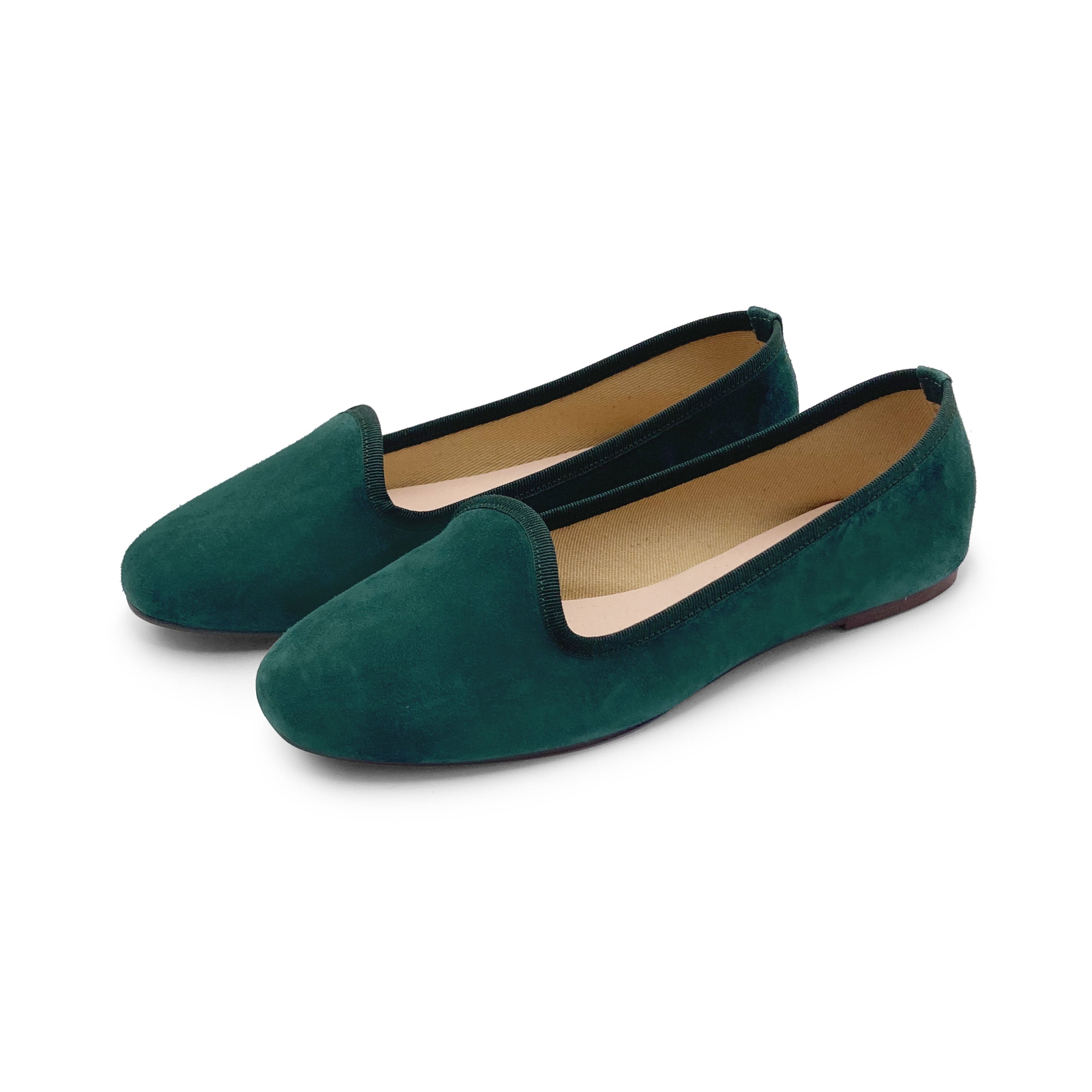 Women loafers in bottle green suede