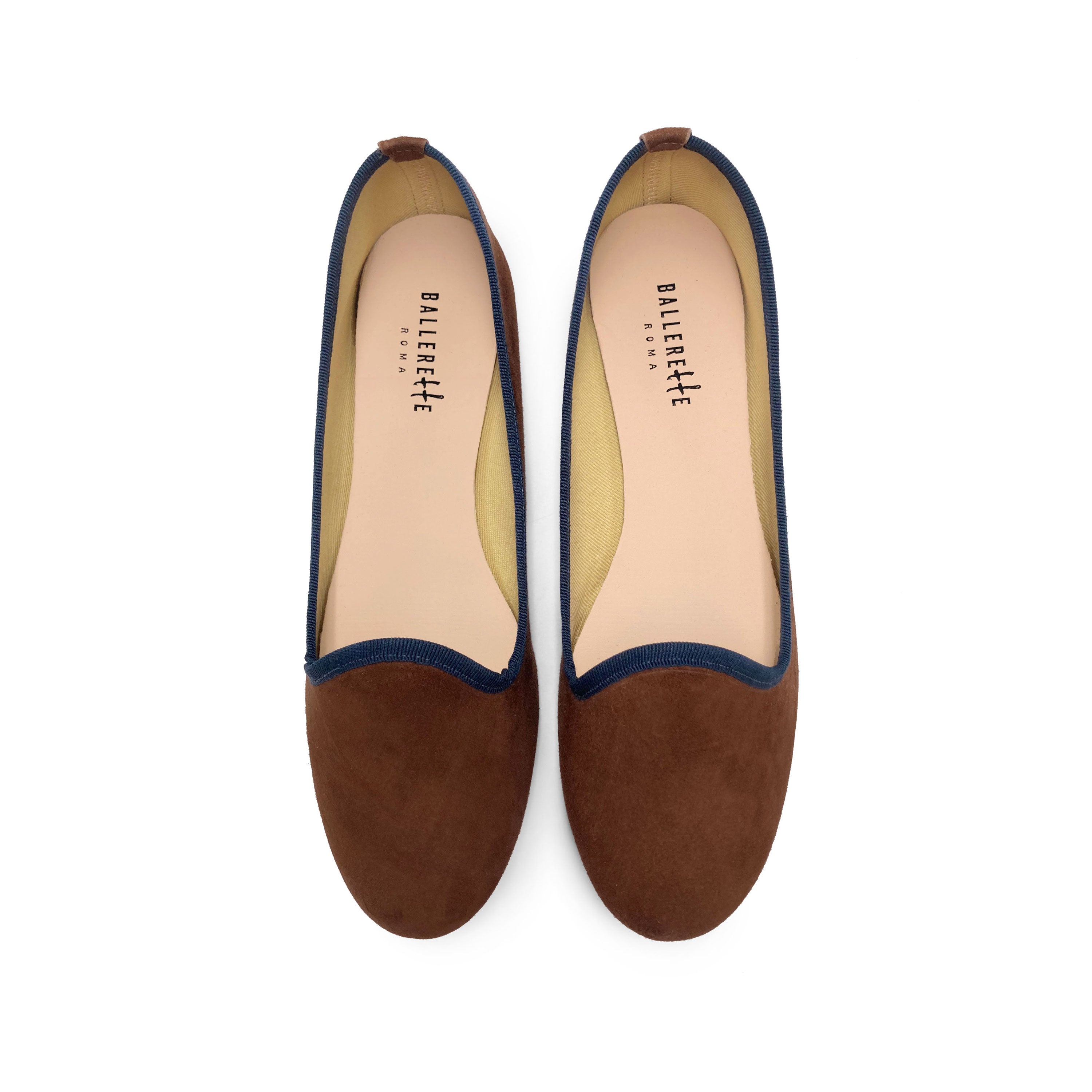 Women loafers in brown suede and blue details