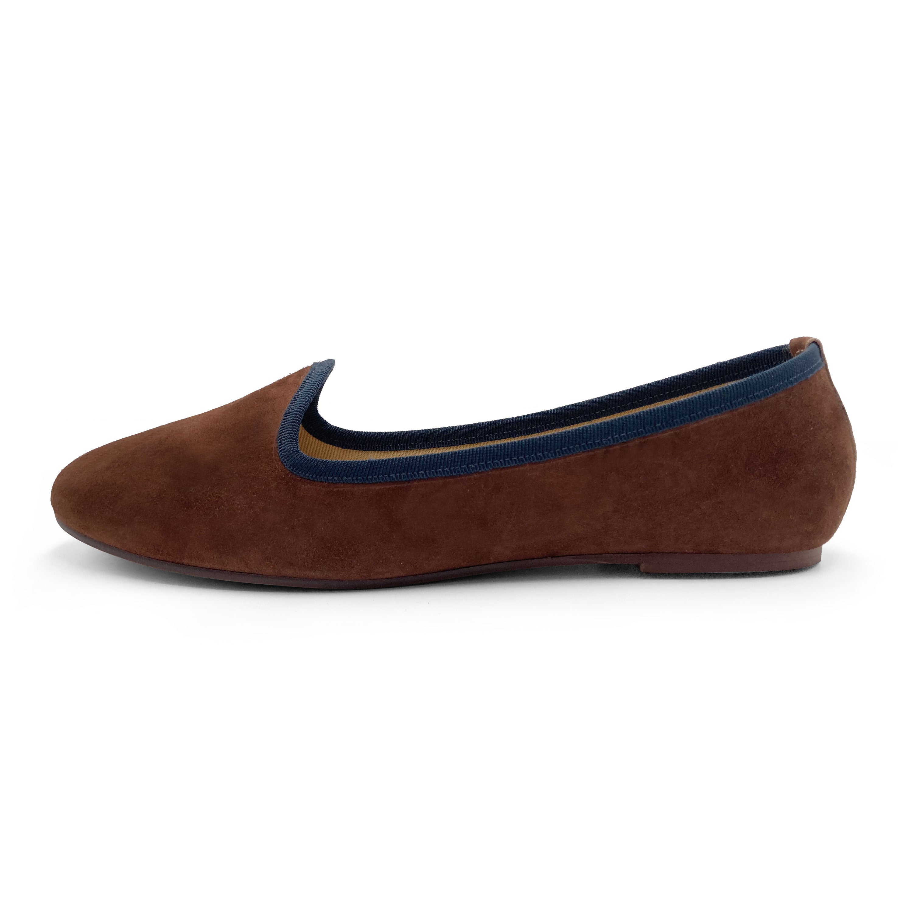 Women loafers in brown suede and blue details