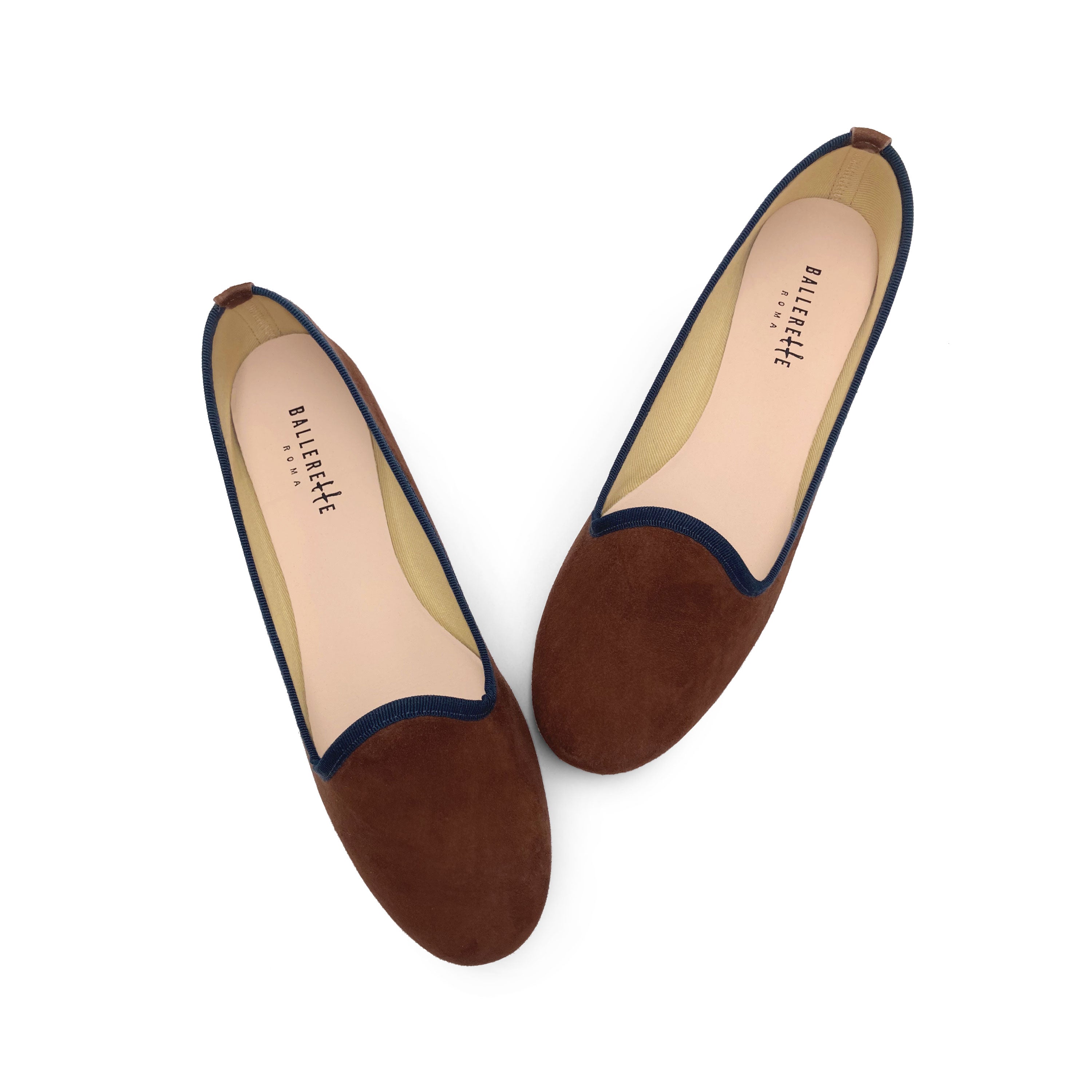 Women loafers in brown suede and blue details