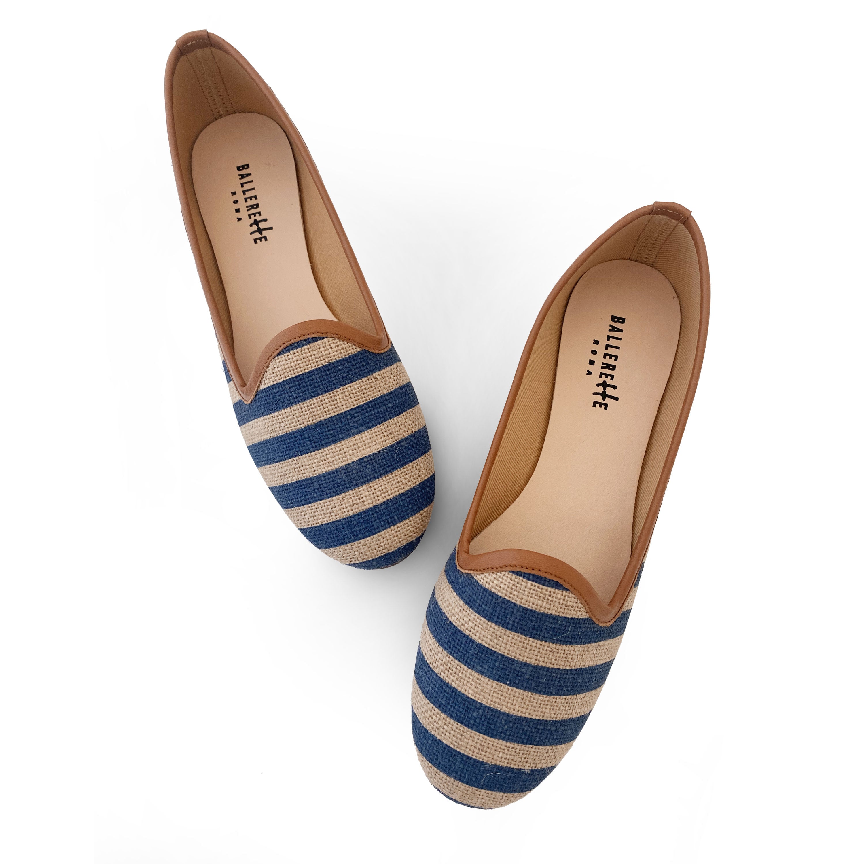 Blue striped jute loafers