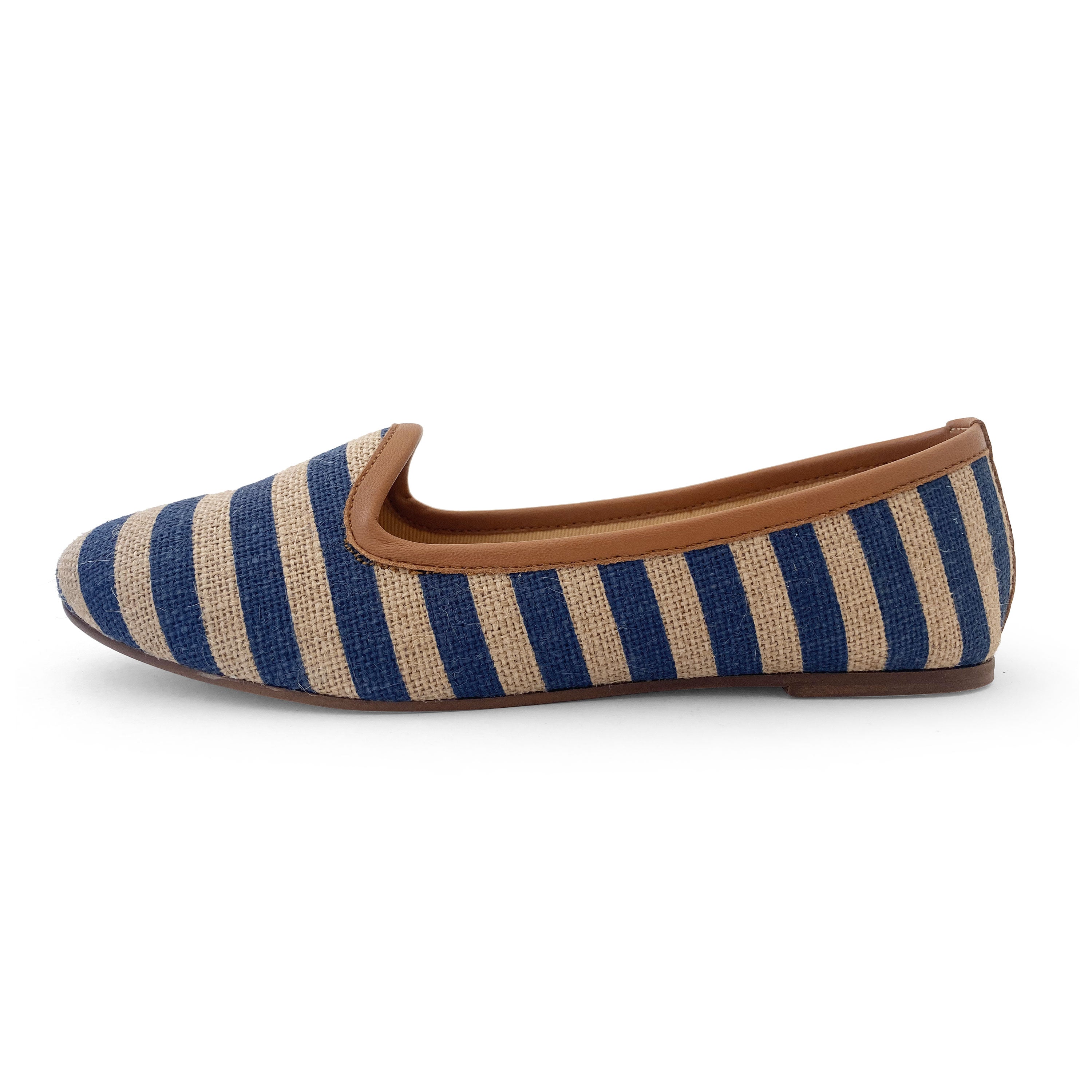 Blue striped jute loafers