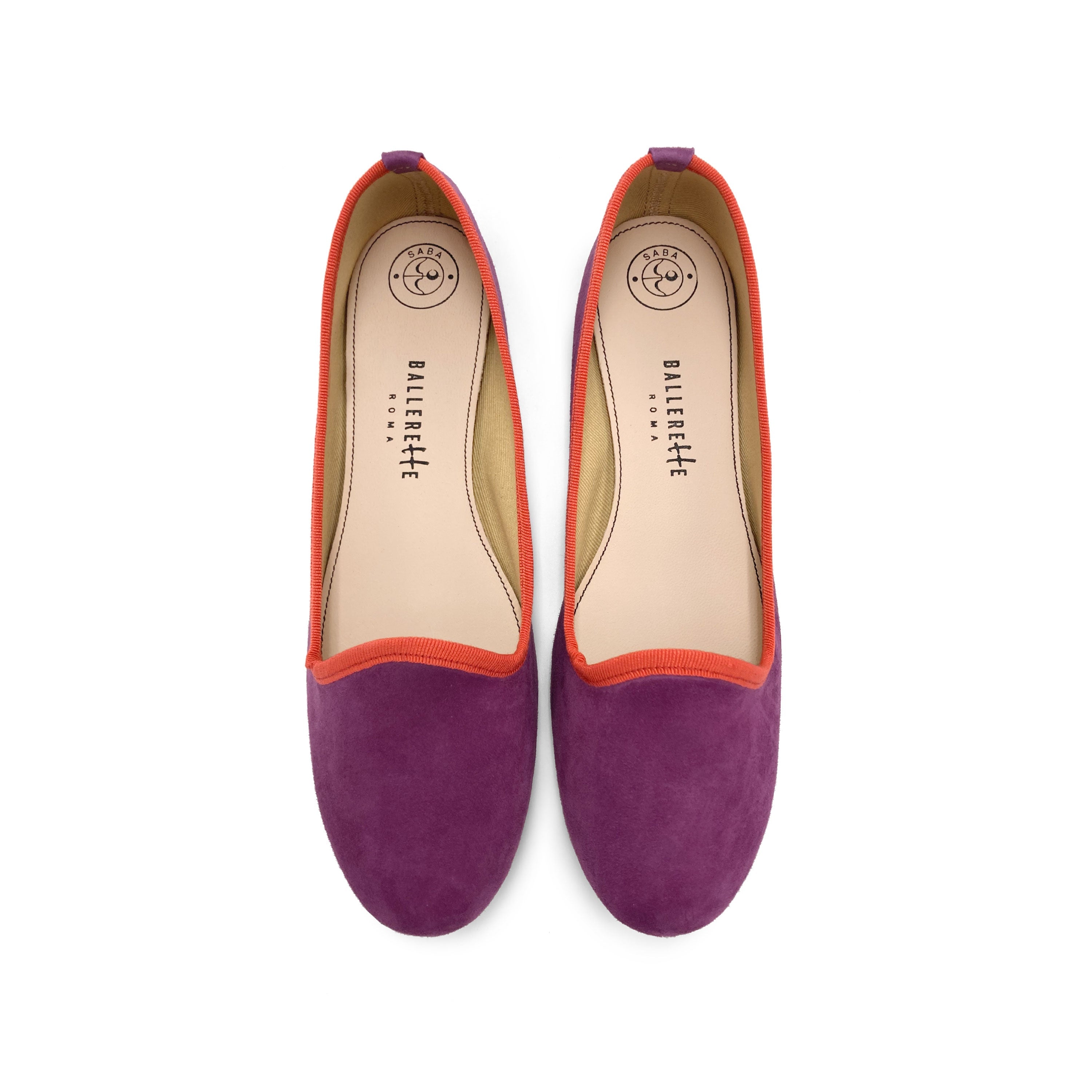 Women’s loafers in strawberry suede with orange details