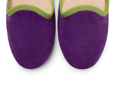 Women loafers in purple suede and green details