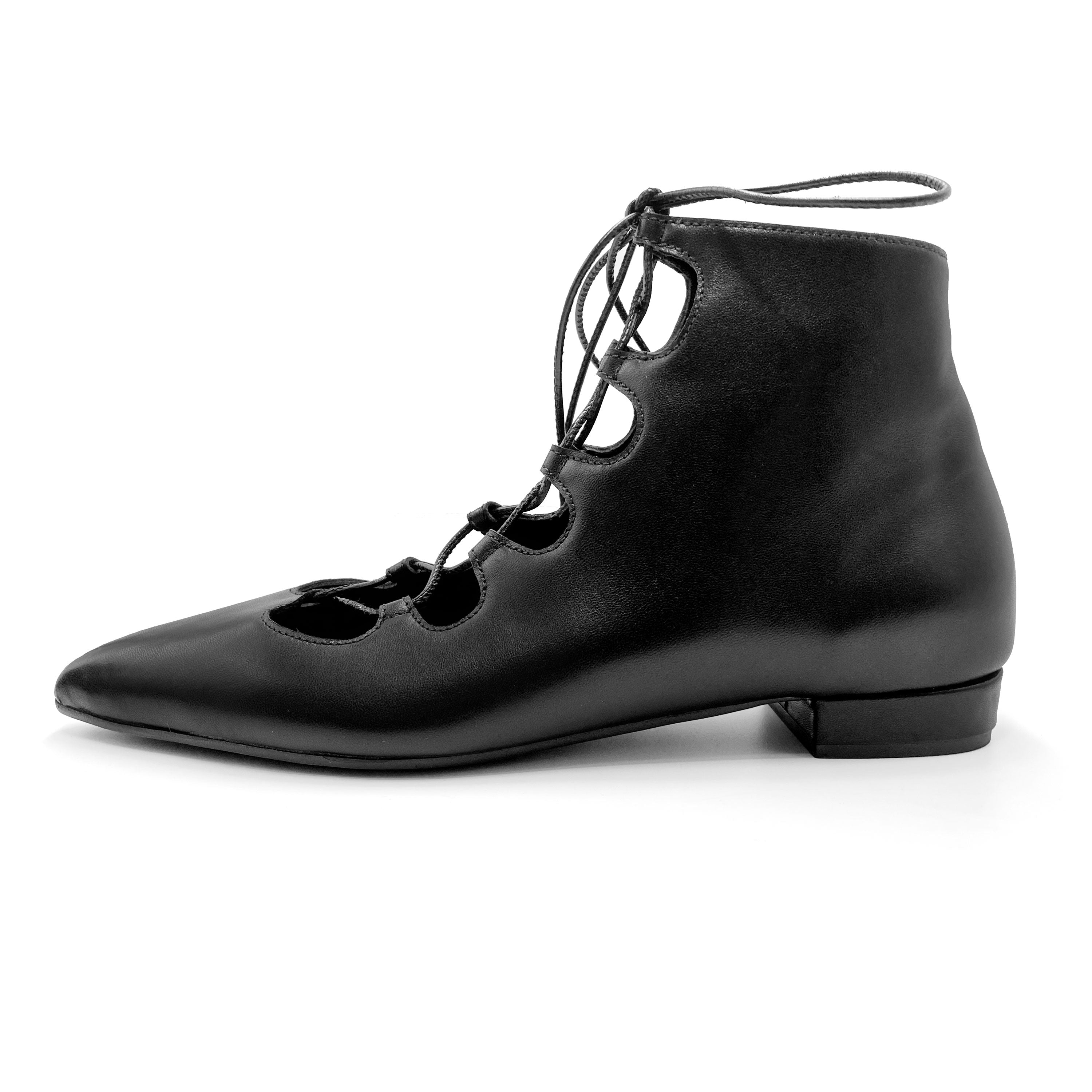 Black pointed ankle boots with laces