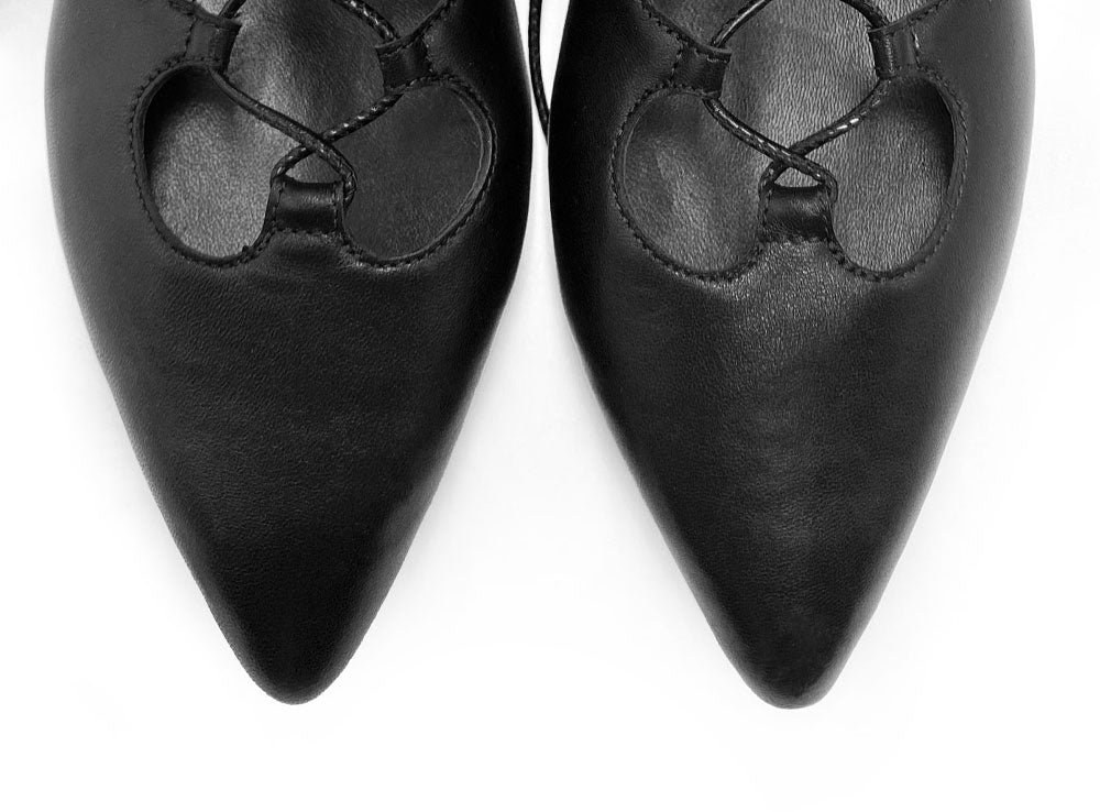 Black pointed ankle boots with laces