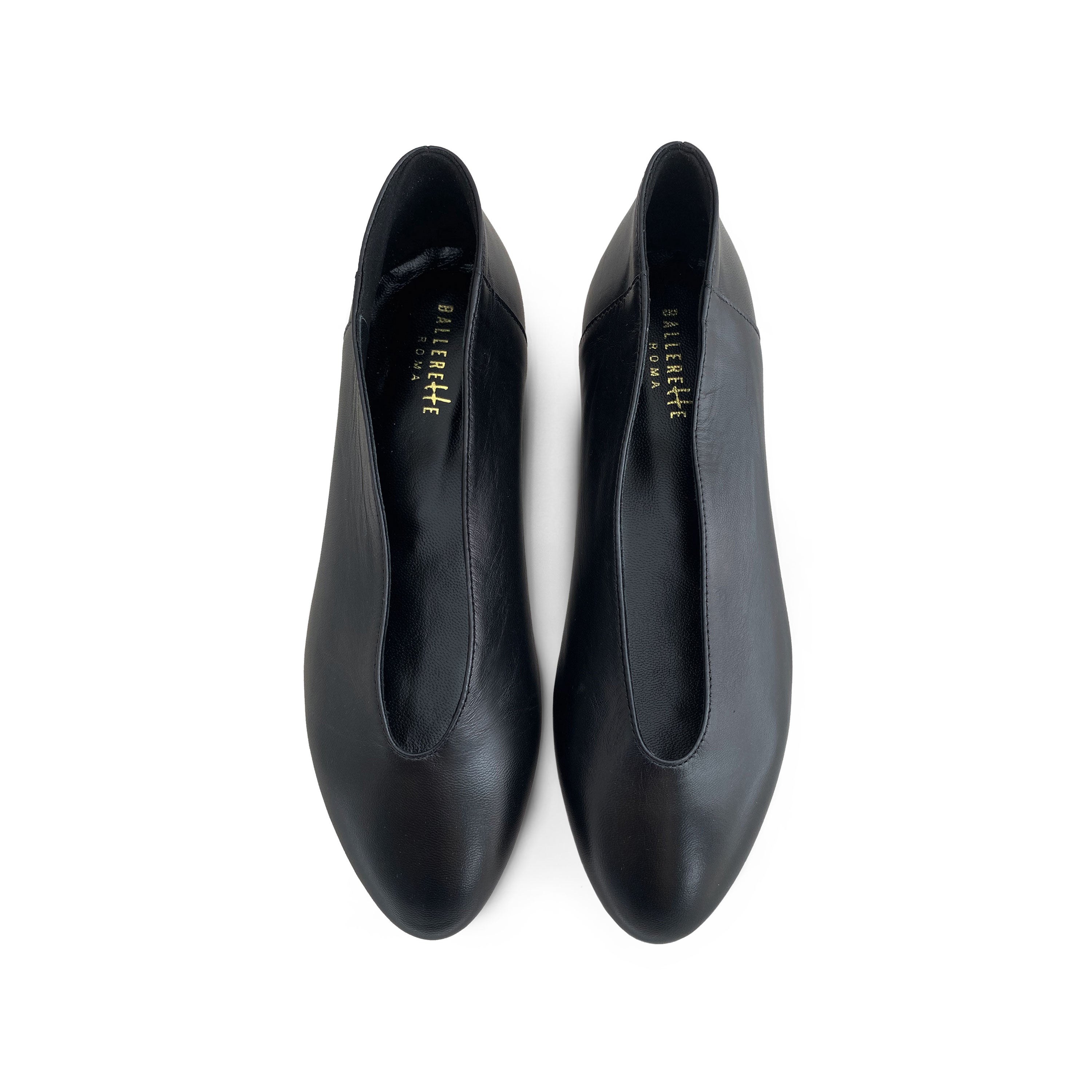 Black leather ballet flats with V-cut