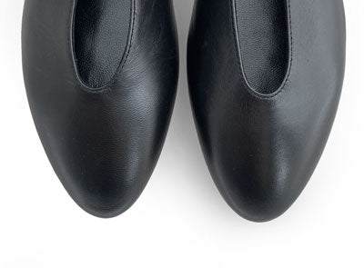 Black leather ballet flats with V-cut