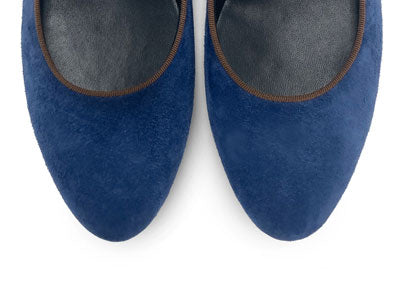 Mary jane ballet flats in blue suede with strap