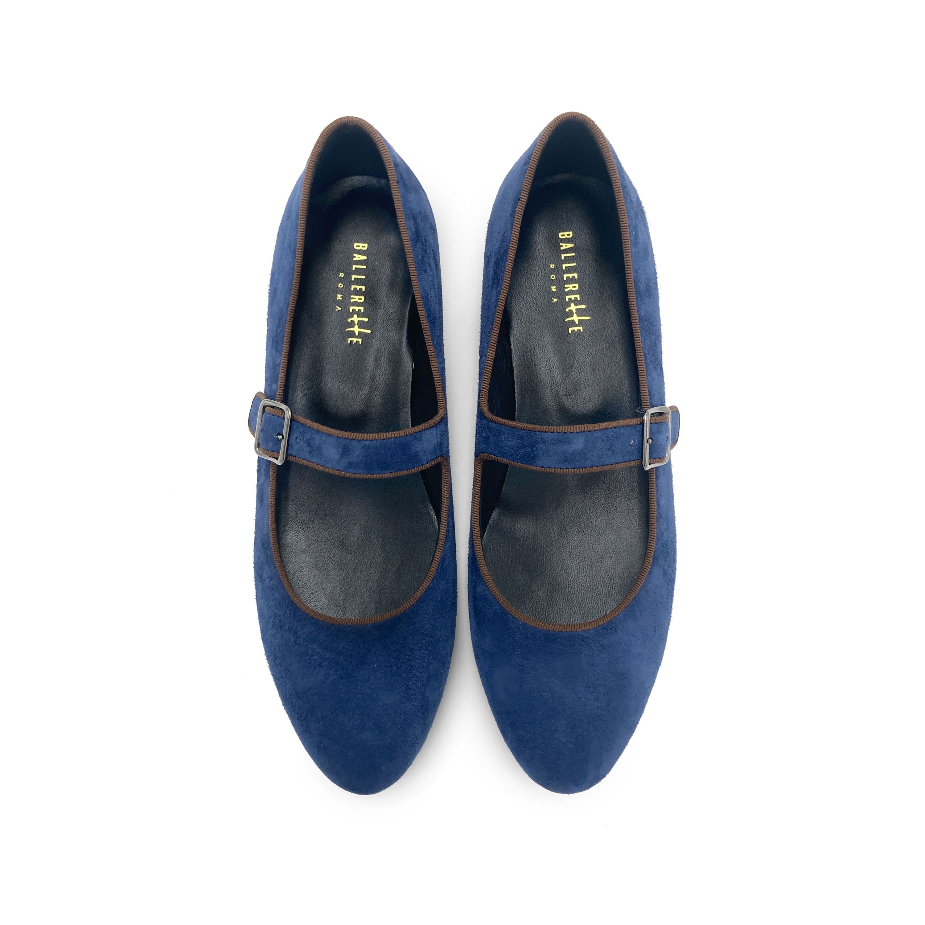 Mary jane ballet flats in blue suede with strap