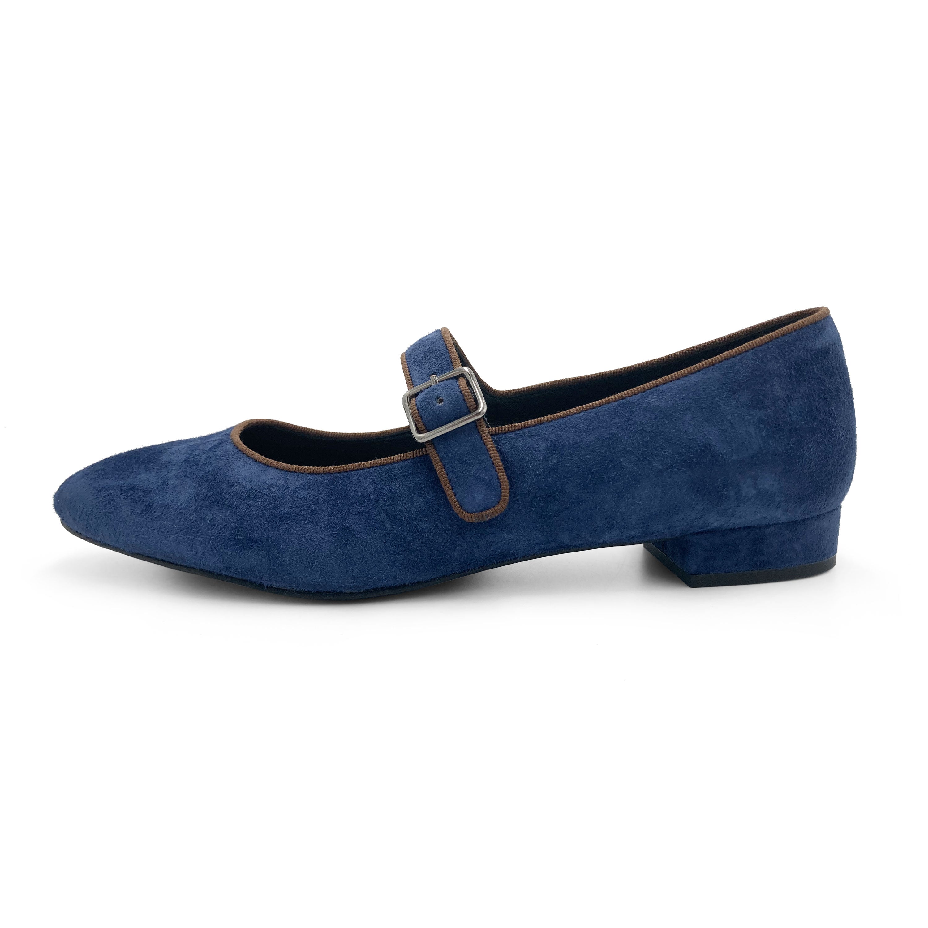 Mary jane ballet flats in blue suede with strap