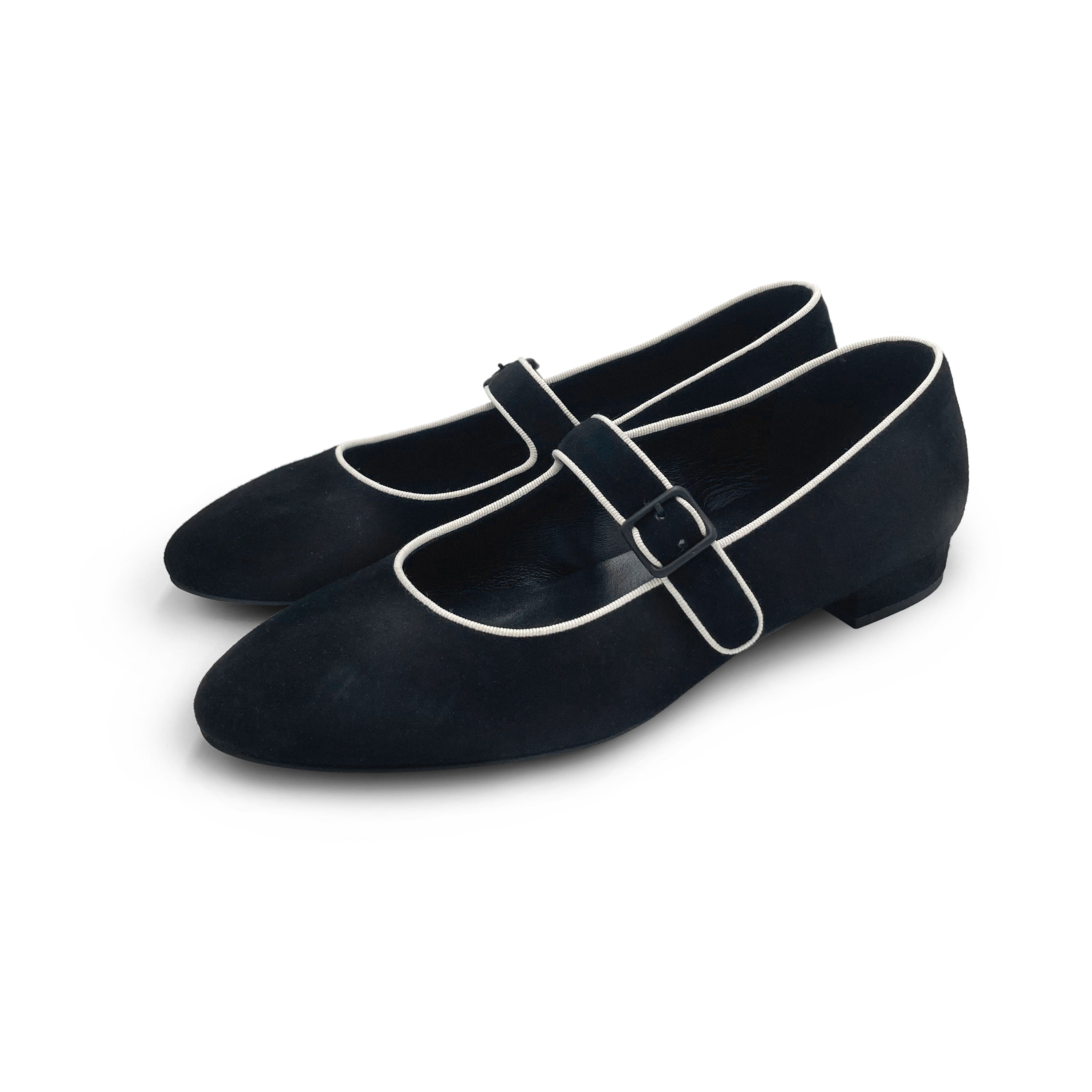 Mary jane ballet flats in black suede with strap