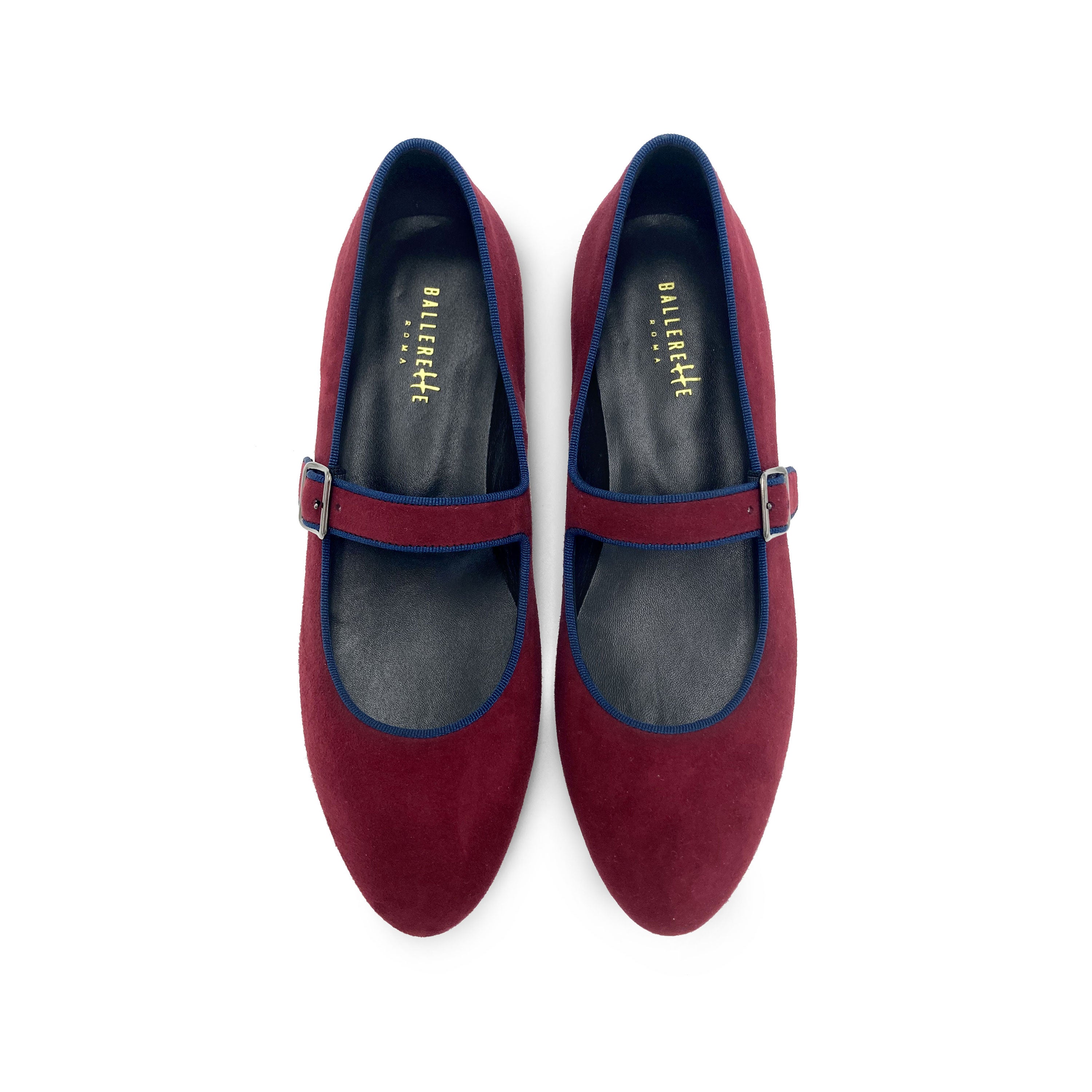 Mary jane ballet flats in burgundy suede with strap