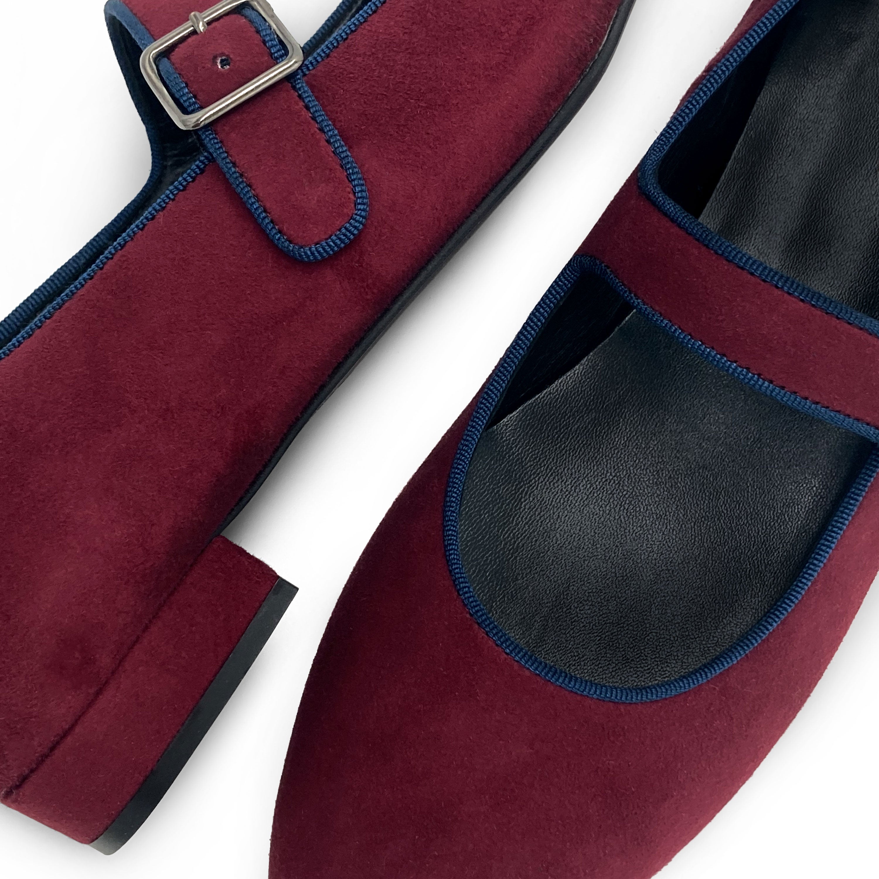 Mary jane ballet flats in burgundy suede with strap