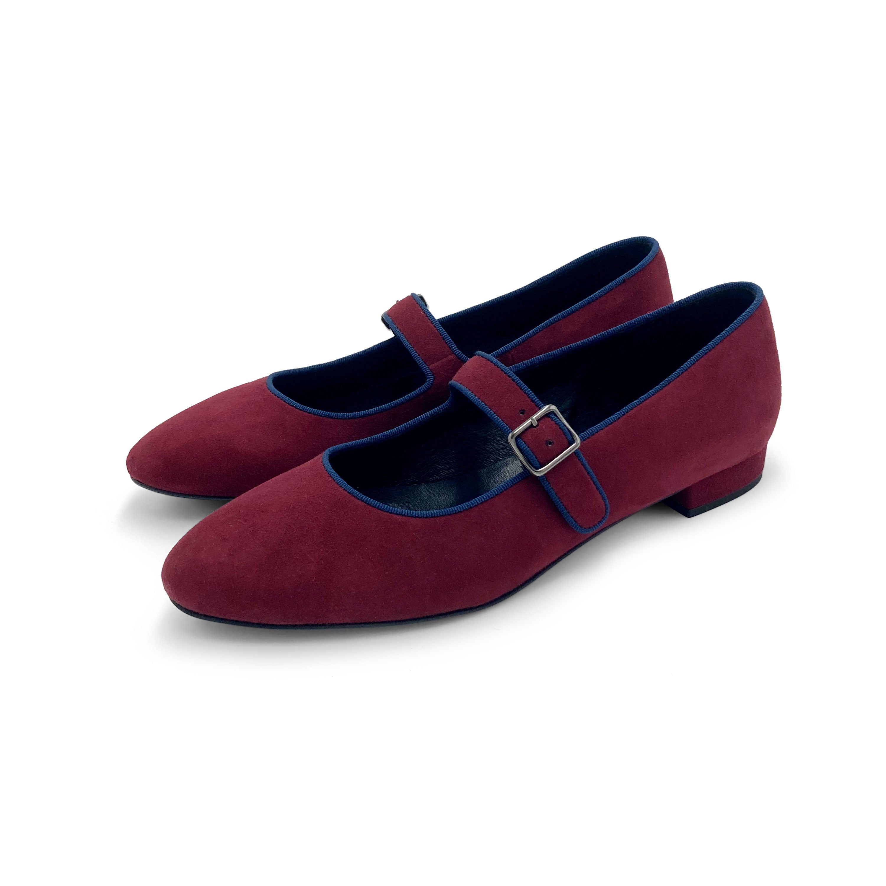 Mary jane ballet flats in burgundy suede with strap