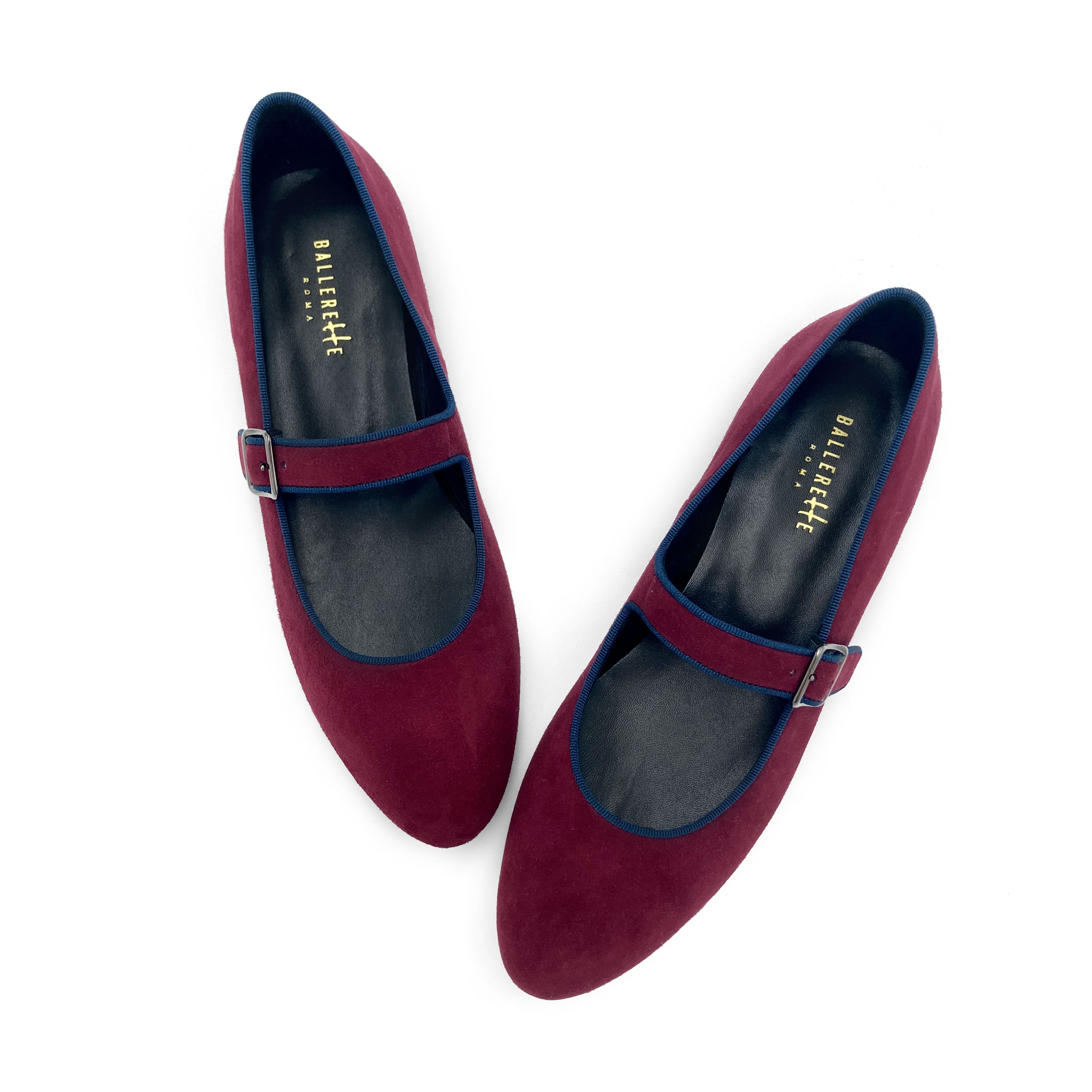 Mary jane ballet flats in burgundy suede with strap