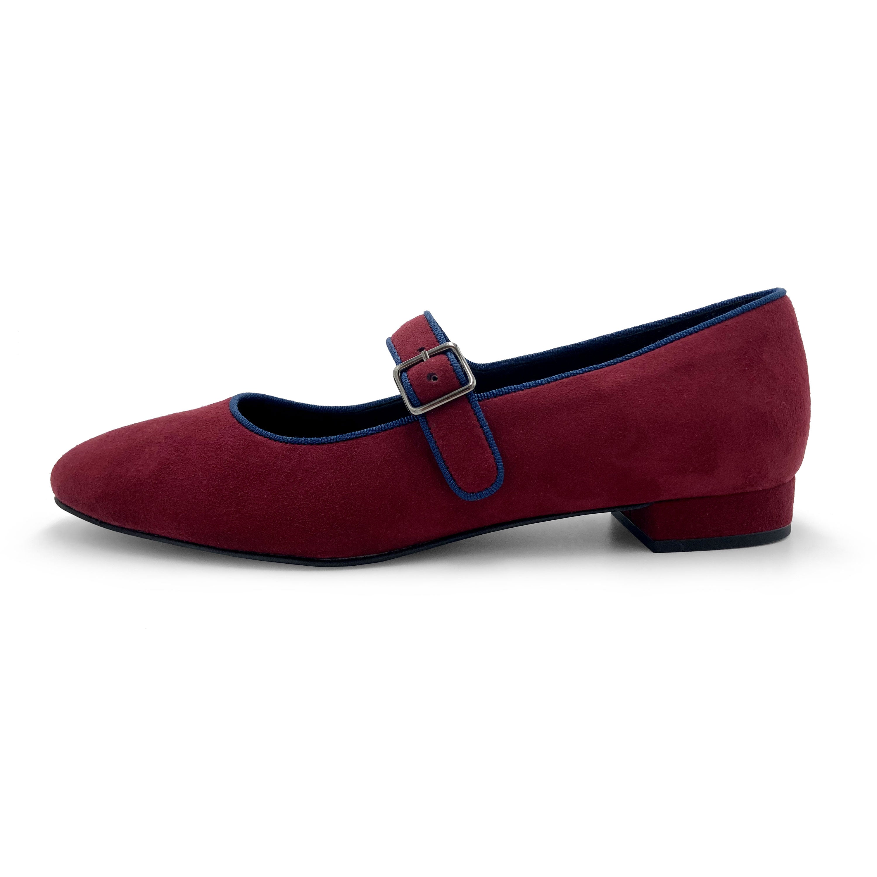 Mary jane ballet flats in burgundy suede with strap