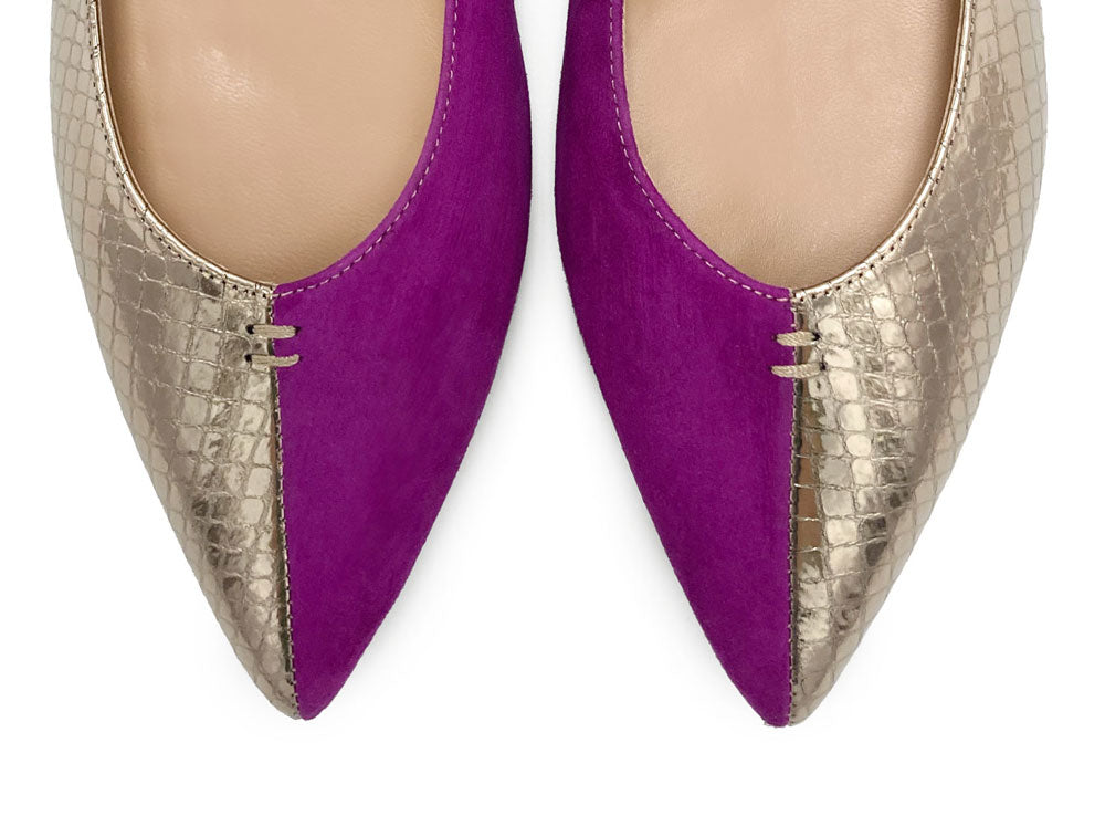 Bicolor pointed toe ballet flats anthracite and fuchsia
