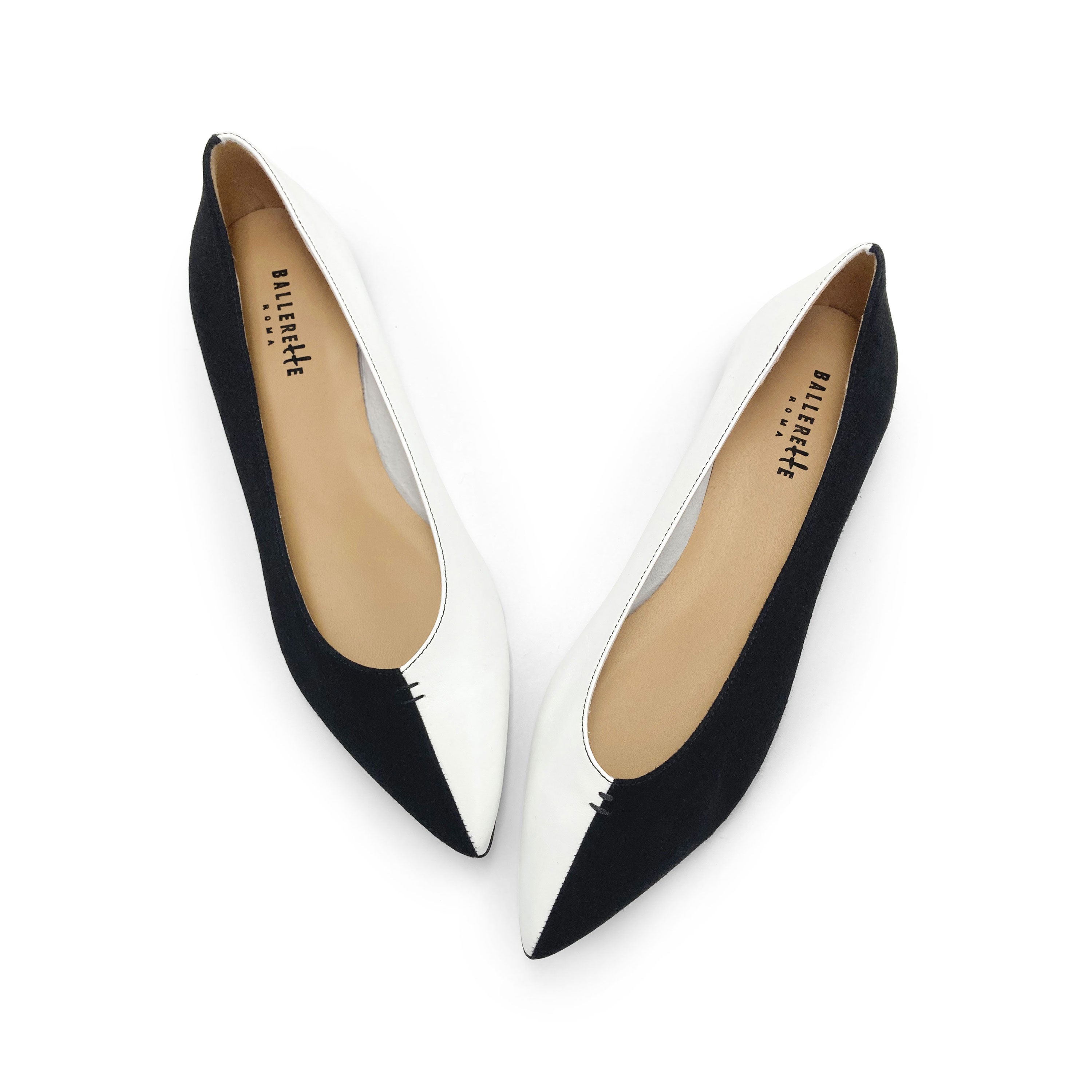 Bicolor pointed toe ballet flats black and white